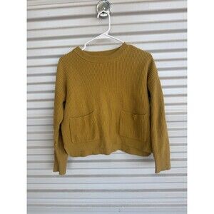 Madewell Mustard Yellow Chunky Knit Cropped Pullover Sweater Womens XS Fall Cozy
